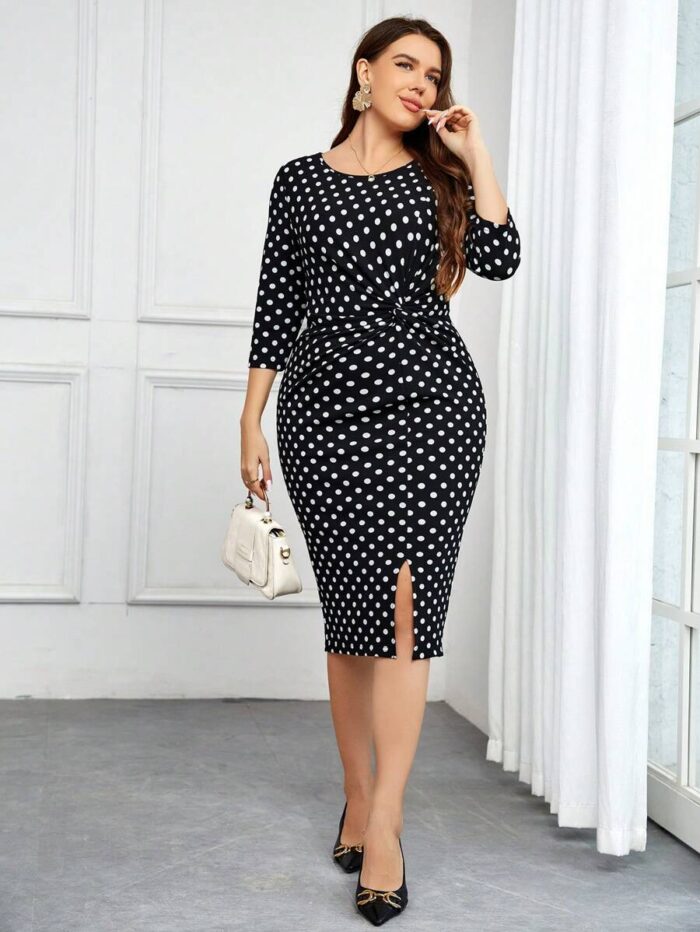 SHEIN GRANDE TAILLE (44/46/48/50/52/54)  – Robe à pois fendue, taille haute, grande taille V59 https://sheinstyle.store original Algerie DZ