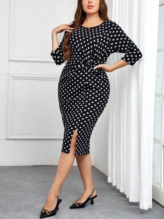 SHEIN GRANDE TAILLE (44/46/48/50/52/54)  – Robe à pois fendue, taille haute, grande taille V59 https://sheinstyle.store original Algerie DZ