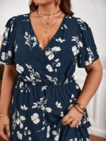 SHEIN GRANDE TAILLE (44/46/48/50/52/54)  – Robe bohème estivale grande taille, col V et imprimé fleuri E7 https://sheinstyle.store original Algerie DZ
