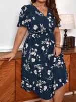 SHEIN GRANDE TAILLE (44/46/48/50/52/54)  – Robe bohème estivale grande taille, col V et imprimé fleuri E7 https://sheinstyle.store original Algerie DZ