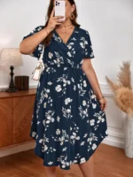 SHEIN GRANDE TAILLE (44/46/48/50/52/54)  – Robe bohème estivale grande taille, col V et imprimé fleuri E7 https://sheinstyle.store original Algerie DZ