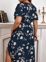 SHEIN GRANDE TAILLE (44/46/48/50/52/54)  – Robe bohème estivale grande taille, col V et imprimé fleuri E7 https://sheinstyle.store original Algerie DZ