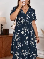SHEIN GRANDE TAILLE (44/46/48/50/52/54)  – Robe bohème estivale grande taille, col V et imprimé fleuri E7 https://sheinstyle.store original Algerie DZ