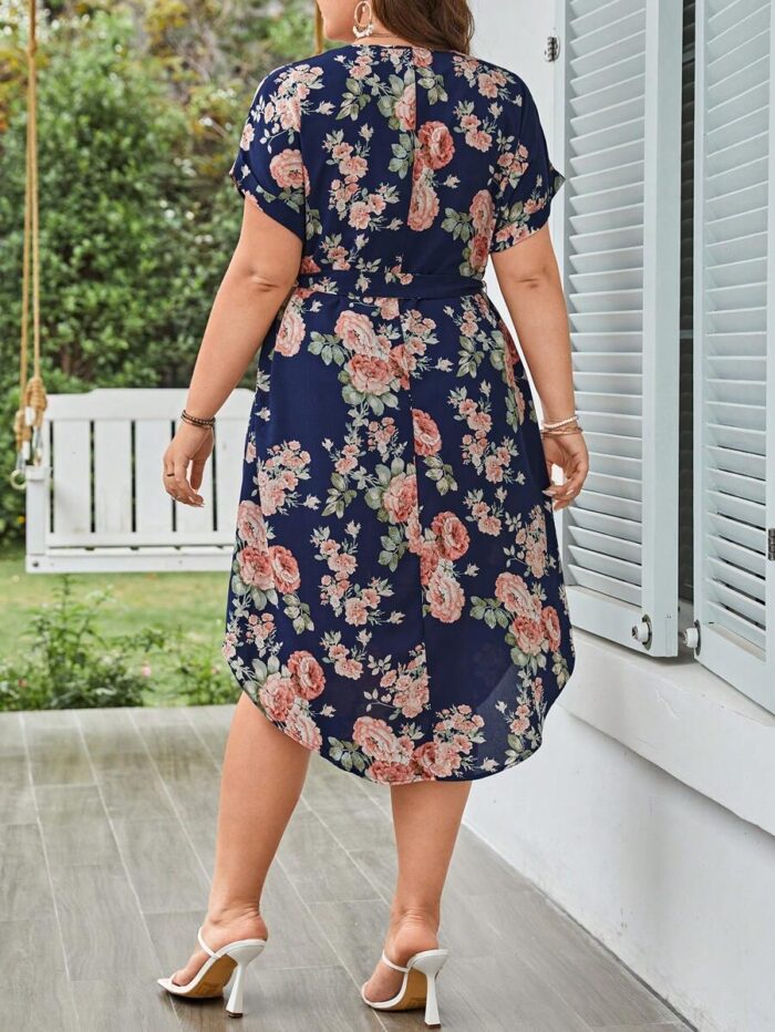 SHEIN GRANDE TAILLE (50/52/54)  – Robe bohème grande taille, imprimé fleuri, manches chauve-souris, ceinturée V91 https://sheinstyle.store original Algerie DZ