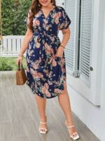 SHEIN GRANDE TAILLE (50/52/54)  – Robe bohème grande taille, imprimé fleuri, manches chauve-souris, ceinturée V91 https://sheinstyle.store original Algerie DZ