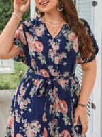 SHEIN GRANDE TAILLE (50/52/54)  – Robe bohème grande taille, imprimé fleuri, manches chauve-souris, ceinturée V91 https://sheinstyle.store original Algerie DZ