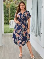 SHEIN GRANDE TAILLE (50/52/54)  – Robe bohème grande taille, imprimé fleuri, manches chauve-souris, ceinturée V91 https://sheinstyle.store original Algerie DZ