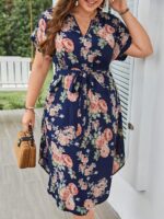 SHEIN GRANDE TAILLE (50/52/54)  – Robe bohème grande taille, imprimé fleuri, manches chauve-souris, ceinturée V91 https://sheinstyle.store original Algerie DZ