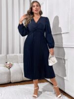 SHEIN GRANDE TAILLE (44/46/48/50/52/54)  – Robe coupe A à manches lanterne, unie avec nœud twisté, mi-longue, grande taille E157 https://sheinstyle.store original Algerie DZ