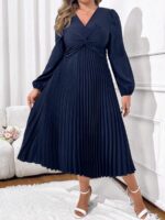 SHEIN GRANDE TAILLE (44/46/48/50/52/54)  – Robe coupe A à manches lanterne, unie avec nœud twisté, mi-longue, grande taille E157 https://sheinstyle.store original Algerie DZ