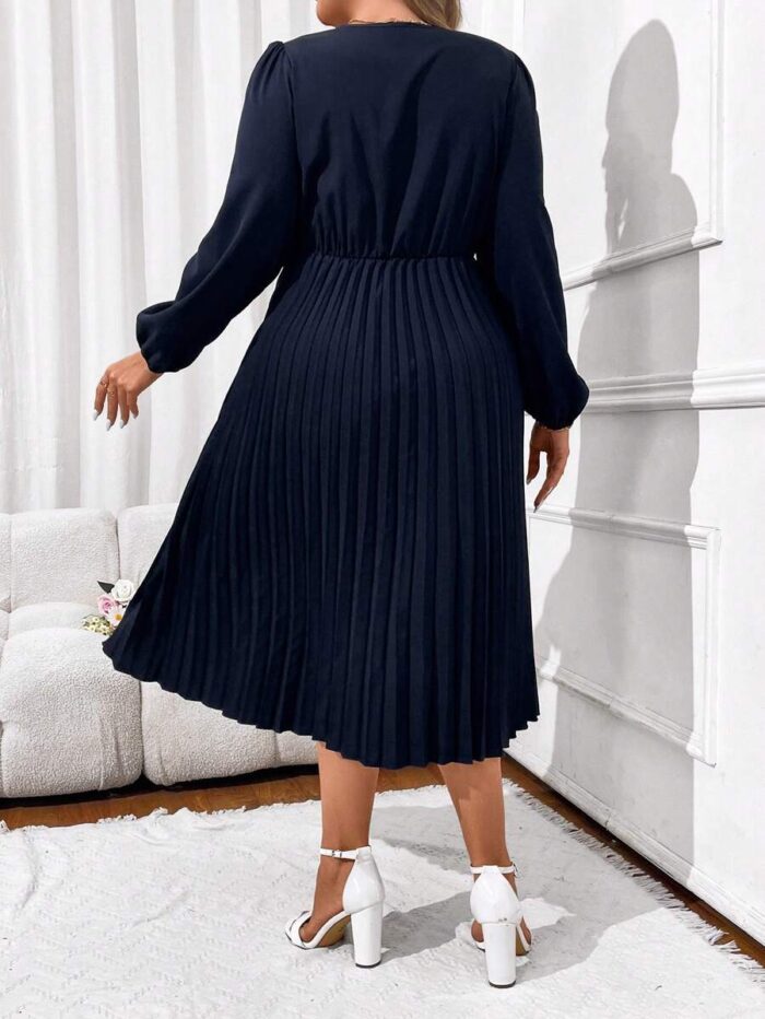 SHEIN GRANDE TAILLE (44/46/48/50/52/54)  – Robe coupe A à manches lanterne, unie avec nœud twisté, mi-longue, grande taille E157 https://sheinstyle.store original Algerie DZ
