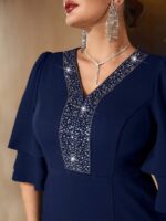 SHEIN GRANDE TAILLE (44/46/48/50/52/54)  – Robe de soirée grande taille, manches brodées de perles, élégante et fluide E48 https://sheinstyle.store original Algerie DZ