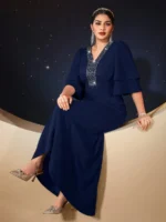 SHEIN GRANDE TAILLE (44/46/48/50/52/54)  – Robe de soirée grande taille, manches brodées de perles, élégante et fluide E48 https://sheinstyle.store original Algerie DZ