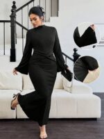 SHEIN GRANDE TAILLE (52/54)  – Robe élégante grande taille, col montant, manches évasées, coupe moulante E161 https://sheinstyle.store original Algerie DZ