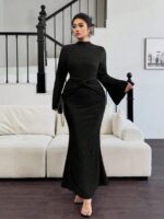 SHEIN GRANDE TAILLE (52/54)  – Robe élégante grande taille, col montant, manches évasées, coupe moulante E161 https://sheinstyle.store original Algerie DZ