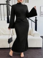 SHEIN GRANDE TAILLE (52/54)  – Robe élégante grande taille, col montant, manches évasées, coupe moulante E161 https://sheinstyle.store original Algerie DZ