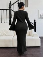 SHEIN GRANDE TAILLE (52/54)  – Robe élégante grande taille, col montant, manches évasées, coupe moulante E161 https://sheinstyle.store original Algerie DZ