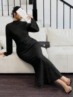 SHEIN GRANDE TAILLE (52/54)  – Robe élégante grande taille, col montant, manches évasées, coupe moulante E161 https://sheinstyle.store original Algerie DZ