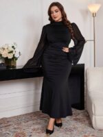 SHEIN GRANDE TAILLE (44/46/48/50/52/54)  – Robe maxi élégante, manches évasées, coupe sirène, spéciale  soirées E156 https://sheinstyle.store original Algerie DZ