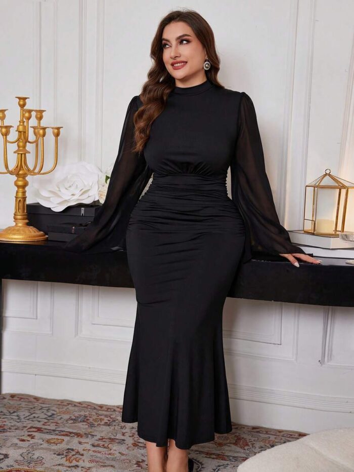 SHEIN GRANDE TAILLE (44/46/48/50/52/54)  – Robe maxi élégante, manches évasées, coupe sirène, spéciale  soirées E156 https://sheinstyle.store original Algerie DZ