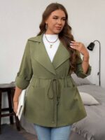 SHEIN GRANDE TAILLE (44/46/48/50/52/54) Trench avec ceinture et zip à la taille SHEIN – Vert militaire, grande taille E102 https://sheinstyle.store original Algerie DZ