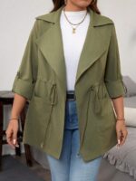 SHEIN GRANDE TAILLE (44/46/48/50/52/54) Trench avec ceinture et zip à la taille SHEIN – Vert militaire, grande taille E102 https://sheinstyle.store original Algerie DZ