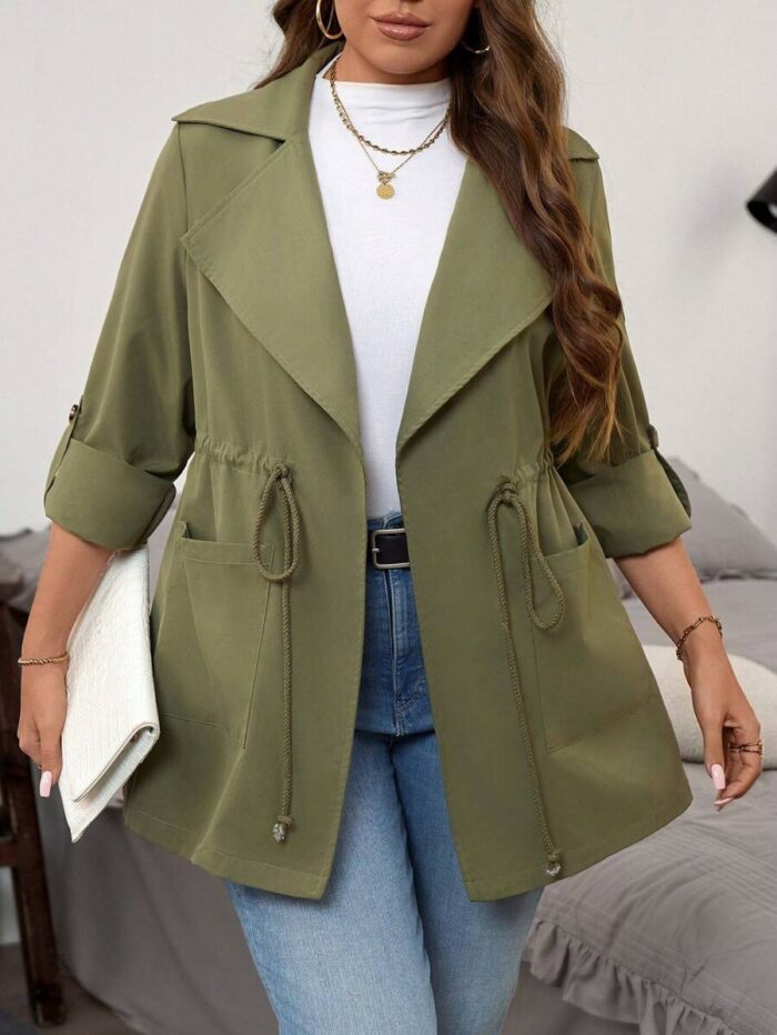 SHEIN GRANDE TAILLE (44/46/48/50/52/54) Trench avec ceinture et zip à la taille SHEIN – Vert militaire, grande taille E102 https://sheinstyle.store original Algerie DZ