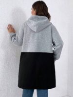SHEIN GRANDE TAILLE (44/46/48/50/52/54) veste casual bicolore à capuche – Coupe oversize, fermeture zippée, gris bleu E136 https://sheinstyle.store original Algerie DZ