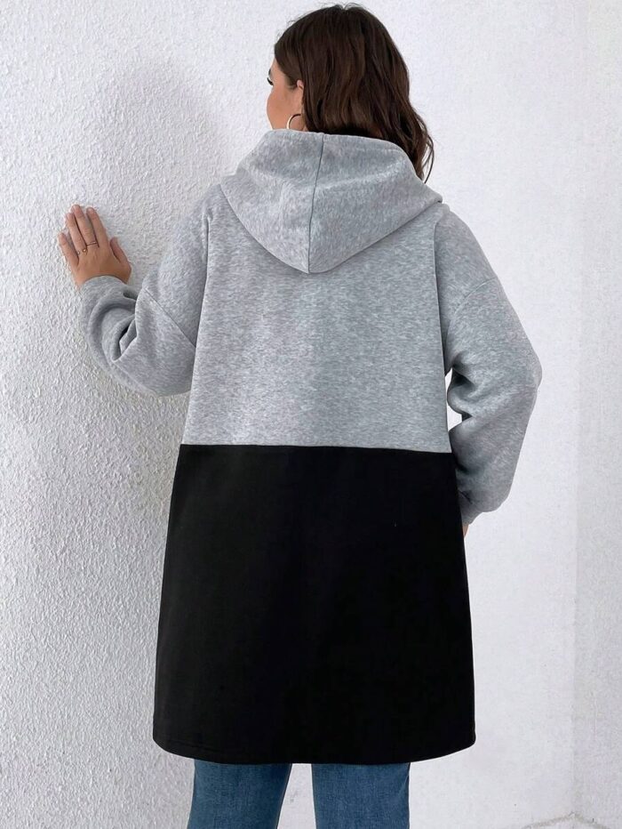SHEIN GRANDE TAILLE (44/46/48/50/52/54) veste casual bicolore à capuche – Coupe oversize, fermeture zippée, gris bleu E136 https://sheinstyle.store original Algerie DZ