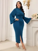SHEIN GRANDE TAILLE (44/46/48/50/52/54) – Robe de soirée grande taille, longue, à col montant et manches longues, coupe moulante E164 https://sheinstyle.store original Algerie DZ