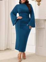 SHEIN GRANDE TAILLE (44/46/48/50/52/54) – Robe de soirée grande taille, longue, à col montant et manches longues, coupe moulante E164 https://sheinstyle.store original Algerie DZ