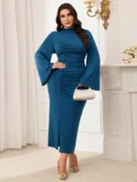 SHEIN GRANDE TAILLE (44/46/48/50/52/54) – Robe de soirée grande taille, longue, à col montant et manches longues, coupe moulante E164 https://sheinstyle.store original Algerie DZ