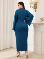 SHEIN GRANDE TAILLE (44/46/48/50/52/54) – Robe de soirée grande taille, longue, à col montant et manches longues, coupe moulante E164 https://sheinstyle.store original Algerie DZ