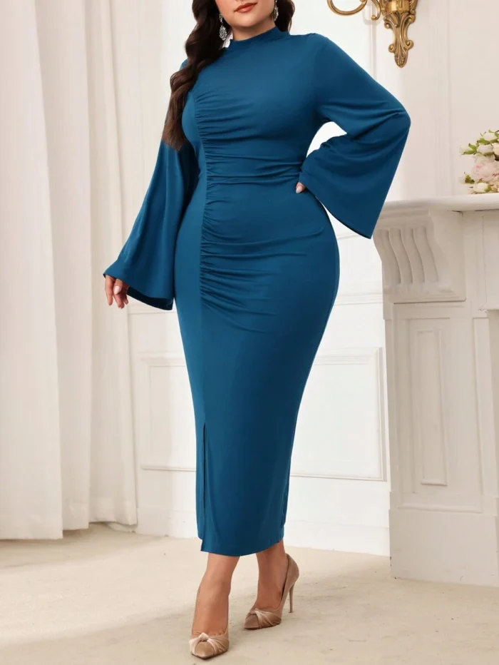 SHEIN GRANDE TAILLE (44/46/48/50/52/54) – Robe de soirée grande taille, longue, à col montant et manches longues, coupe moulante E164 https://sheinstyle.store original Algerie DZ