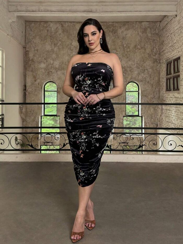 SHEIN GRANDE TAILLE (44/46/48/50/52/54) – Robe de soirée mi-longue noire grande taille style chinois moderne, col halter E171 https://sheinstyle.store original Algerie DZ