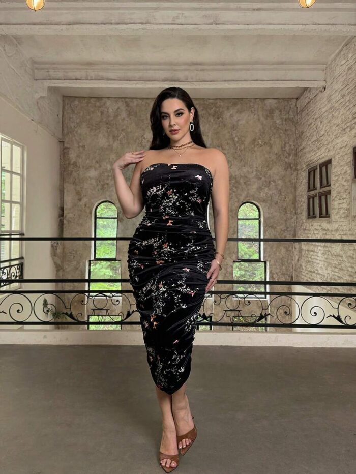 SHEIN GRANDE TAILLE (44/46/48/50/52/54) – Robe de soirée mi-longue noire grande taille style chinois moderne, col halter E171 https://sheinstyle.store original Algerie DZ