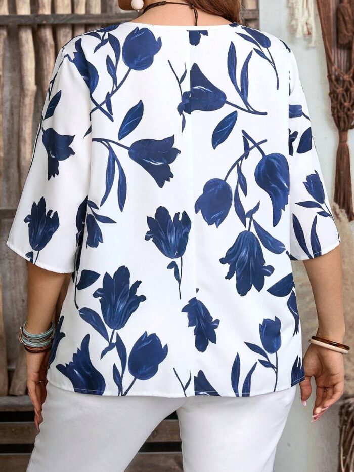 SHEIN GRANDE TAILLE (44/46/48/50/52/54) – Blouse fleurie boutonnée à manches courtes pour femme E181 https://sheinstyle.store original Algerie DZ