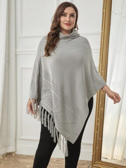 SHEIN GRANDE TAILLE (44/46/48/50) – Poncho rayé à col roulé volanté V211 https://sheinstyle.store original Algerie DZ