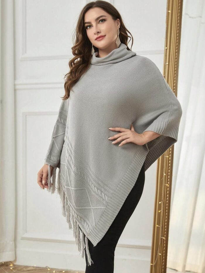 SHEIN GRANDE TAILLE (44/46/48/50) – Poncho rayé à col roulé volanté V211 https://sheinstyle.store original Algerie DZ