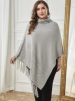 SHEIN GRANDE TAILLE (44/46/48/50) – Poncho rayé à col roulé volanté V211 https://sheinstyle.store original Algerie DZ