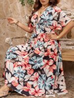 SHEIN GRANDE TAILLE (44/46/48/50/52/54) – Robe à fleurs avec encolure en V, manches volantées et taille haute E179 https://sheinstyle.store original Algerie DZ