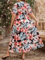 SHEIN GRANDE TAILLE (44/46/48/50/52/54) – Robe à fleurs avec encolure en V, manches volantées et taille haute E179 https://sheinstyle.store original Algerie DZ
