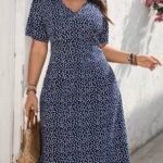 SHEIN GRANDE TAILLE (50/52/54) – Robe col V manches courtes, style épuré E176 https://sheinstyle.store original Algerie DZ