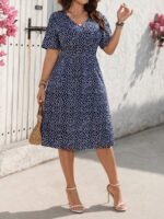 SHEIN GRANDE TAILLE (44/46/48/50/52/54) – Robe col V manches courtes, style épuré E176 https://sheinstyle.store original Algerie DZ