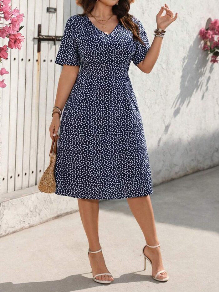 SHEIN GRANDE TAILLE (44/46/48/50/52/54) – Robe col V manches courtes, style épuré E176 https://sheinstyle.store original Algerie DZ