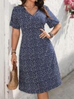 SHEIN GRANDE TAILLE (44/46/48/50/52/54) – Robe col V manches courtes, style épuré E176 https://sheinstyle.store original Algerie DZ