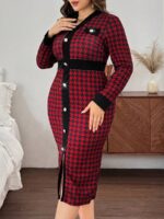 SHEIN GRANDE TAILLE (44/46/48/50/52/54) – Robe élégante boutonnée à encolure en V et manches longues – Style chic et confortable E162 https://sheinstyle.store original Algerie DZ