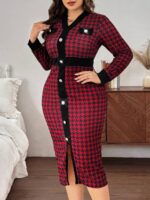 SHEIN GRANDE TAILLE (44/46/48/50/52/54) – Robe élégante boutonnée à encolure en V et manches longues – Style chic et confortable E162 https://sheinstyle.store original Algerie DZ