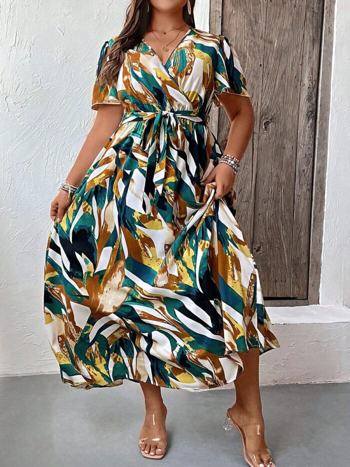 SHEIN GRANDE TAILLE (46/48/50/52) – Robe grande taille avec ceinture et imprimé floral pour femmes E184 https://sheinstyle.store original Algerie DZ