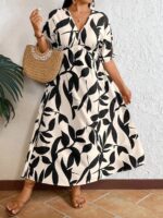 SHEIN GRANDE TAILLE (48/50/52/54) – Robe longue bohème à imprimé feuilles et col V E180 https://sheinstyle.store original Algerie DZ